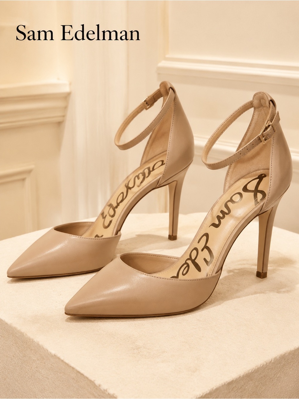 Sam Edelman Adelisa Nude Leather Ankle Strap Pumps Size 10 - Picture 2 of 13